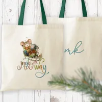 Mice Sleigh Initials Jingle All The Way Glitter Tote Bag