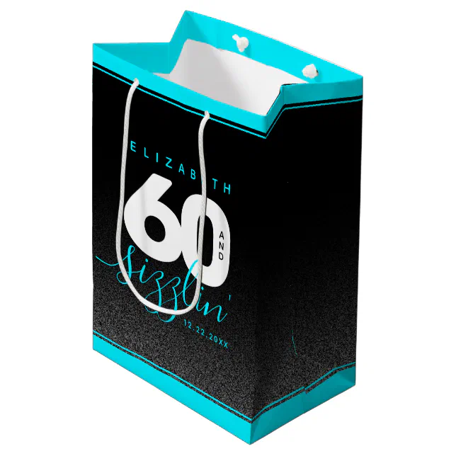 Modern Girly Ice Blue 60 and Sizzling Medium Gift Bag