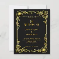 Black gold floral wedding invitation
