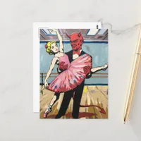 Retro Pop Art Devil With Ballet Dancer  Postcard