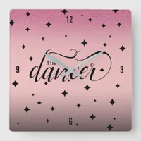 Cute Ombre Pink Glitter Starry Tiny Dancer Square Wall Clock