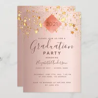 Graduation party rose gold topper stars invitation