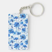 Blue Cornflower Type Floral Two-sided Acrylic Keychain