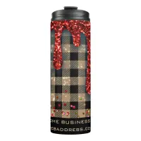 *~* QR SWAG  Rustic Christmas Glitter Rose Plaid  Thermal Tumbler