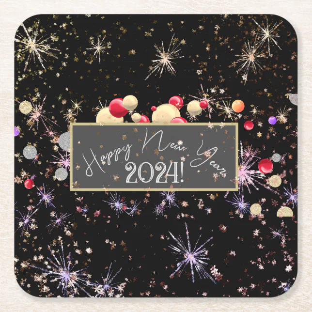 Joyful happy new year 2-24 banner square paper coaster