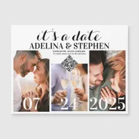 Modern Simple Script 3 Photo QR CODE Save The Date Magnetic Invitation