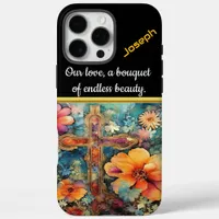 Colorful Cross Amid Blooming Flowers iPhone 16 Pro Max Case