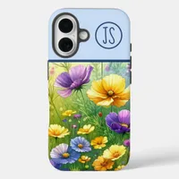 Yellow and Purple Wildflowers Monogrammed iPhone 16 Case