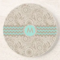 Paisley Chevron Monogram Beige PCMX Sandstone Coaster