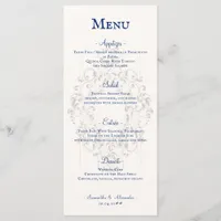 Rustic Boho Crest Ivory Royal Blue Gothic Wedding Menu