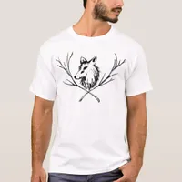 Canine With Branches Black and White T-Shirt