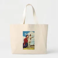 pretty girl and dog iowa casino cafe advetisment large tote bag