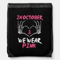 Breast Cancer Awareness Skeleton Heart Women Drawstring Bag
