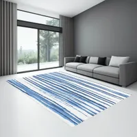 Coastal modern Blue and White Beach Stripes Rug