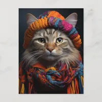 Adorable Cat in a Scarf and Hat Postcard