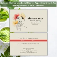 Minimal Line Face Pastel Flowers Business Chic Appointment Card