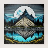 Reflection of a Tent on the Lake in the Mountains Jigsaw Puzzle