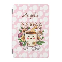 Cute Retro Kawaii Coffee and Flowers Personalized iPad Mini Cover