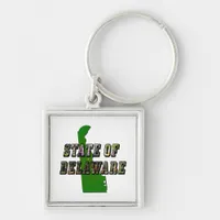 State of Delaware Picture Text and Map Keychain