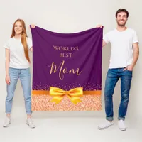 Mother Mom purple rose gold bow Fleece Blanket