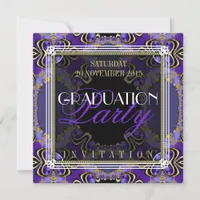 Purple Royal Art Deco Graduation Party Invitations