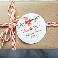 Elegant Red Bow Personalized Christmas Thank You Favor Tags