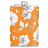 Watercolor White Orchid on Orange | Flask