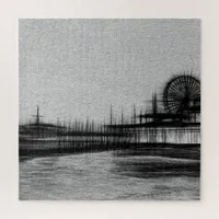 White Noise Santa Monica Pier difficult greyscale Jigsaw Puzzle