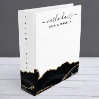 Agate Black And Gold Marble Client Book 3 Ring Binder