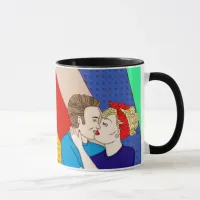 Retro 1950's Style Pop Art Couple Kissing Love Mug