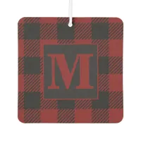 Rustic Red Buffalo Plaid Monogram Holiday Photo Air Freshener