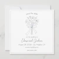 Whimsical Hand Drawn Simple Flower and Bow Wedding Save The Date