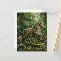 Abandoned Carousel Horse in a Jungle Postcard
