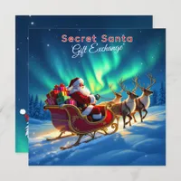 Santa Sleigh & Northern Lights Secret Santa Party Invitation