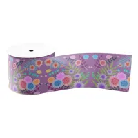 Cute Girly Boho Chic Pastel Floral Pattern Grosgrain Ribbon