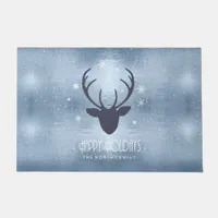 Deer Antlers Silhouette & Snowflakes Blue ID861 Doormat