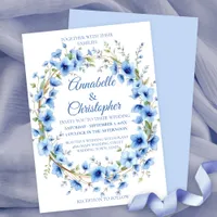 Elegant Romantic Blue Floral Wreath Wedding Invitation