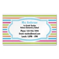 Stripe Contact the Teacher Business Card Magnet