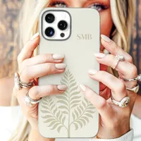 Minimalist Cream Botanical Monogram iPhone 16 Pro Max Case