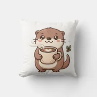 Cute Otter Latte Heart Throw Pillow