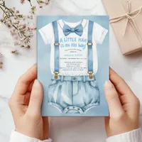 Blue Watercolor Little Man Baby Shower Invitation