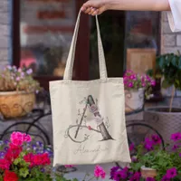 Custom Floral Monogram Letter A Personalized Gift Tote Bag