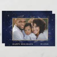 Budget Navy Gold Botanical Photo Holiday Card