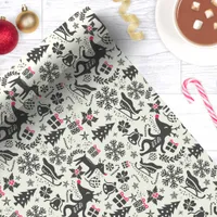 Cute Rudolph Reindeer Folk Pattern Christmas Wrapping Paper