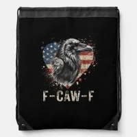 F-Caw-F Crow Bird Heart USA Flag Vintage Drawstring Bag