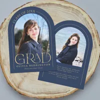 Navy Gold Modern Arch 2 Photo Grad Announcement