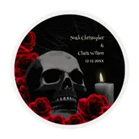 Spooky floral Gothic Skull Red Roses Hallowedding Edible Frosting Rounds