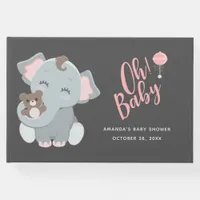 Cute Elephant Girl Baby Shower Guest Book