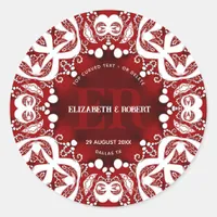 Red White Tribal Lace Special Event Wedding Classic Round Sticker