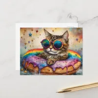 Adorable Cat With on Donut Floatation Device Postcard